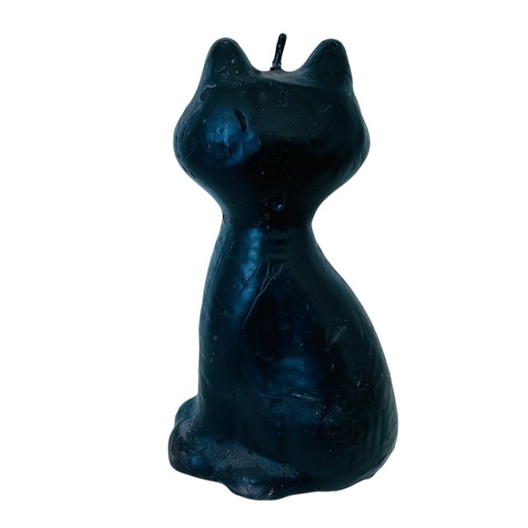 VINTAGE 1990’S HALLOWEEN BLACK CAT HAND PAINTED FOLK ART CANDLE NEW - Picture 2 of 6